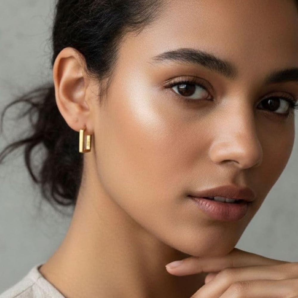 New! 14K Gold Plated Square Huggie Earrings